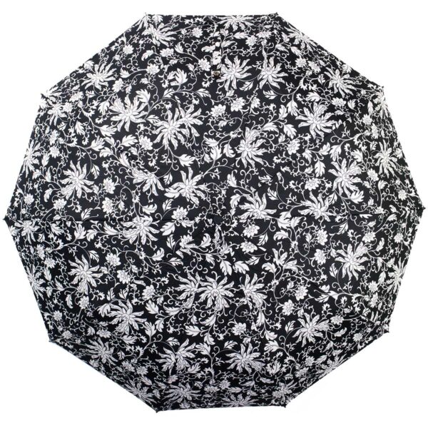 Зонт полный автомат черно-белый цветы